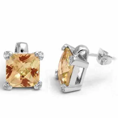 Sterling Silver Champagne CZ Square Stud Earrings - Grocery
