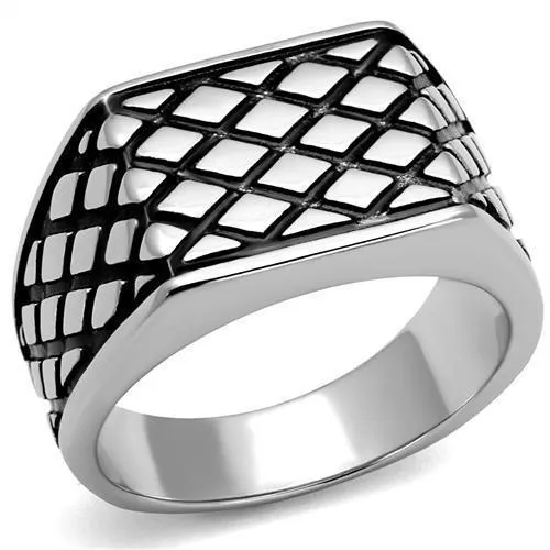 TK3009 - High polished (no plating) Stainless Steel Ring with Epoxy in Jet - Grocery