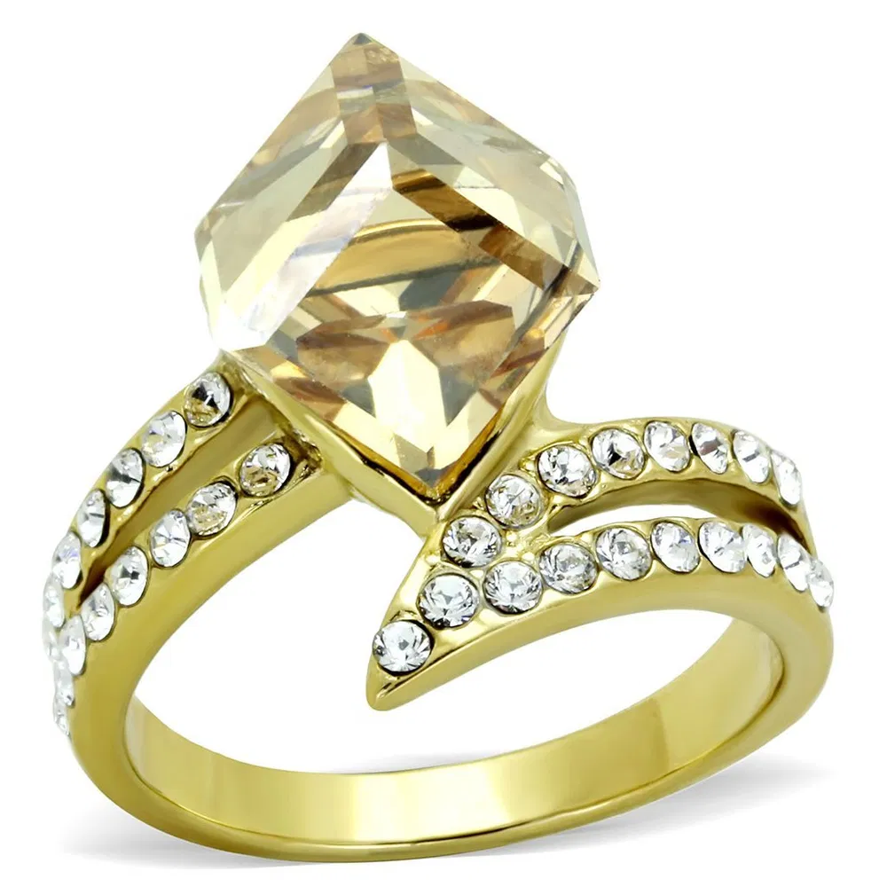 TK1745 - IP Gold(Ion Plating) Stainless Steel Ring with Top Grade Crystal in Champagne - Grocery