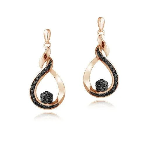 Rose Gold Tone over Sterling Silver 1/10ct Black Diamond Cluster Teardrop Dangle Earrings - Grocery