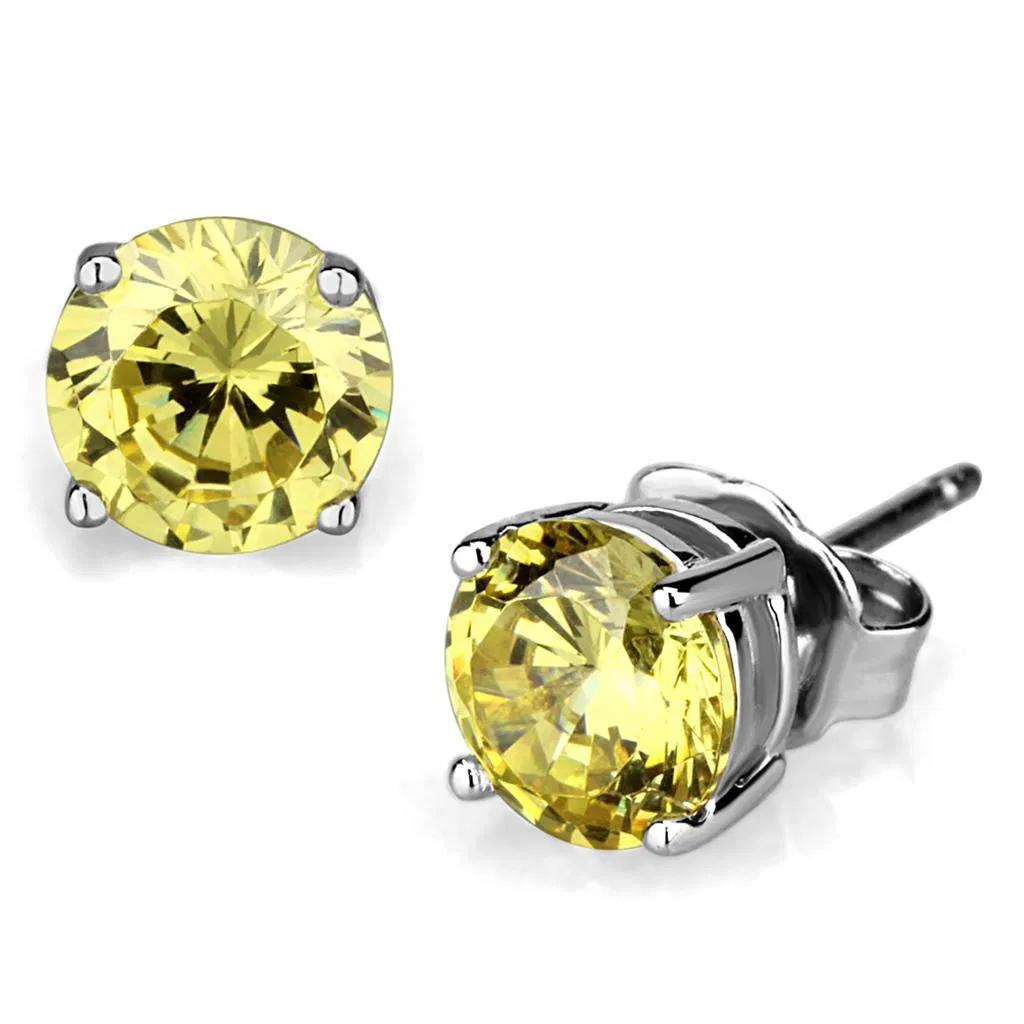 LO3953 - Rhodium Brass Earrings with AAA Grade CZ in Citrine Yellow - Grocery