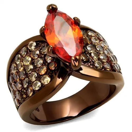 TK1548LC - IP Coffee light Stainless Steel Ring with AAA Grade CZ in Orange - Grocery