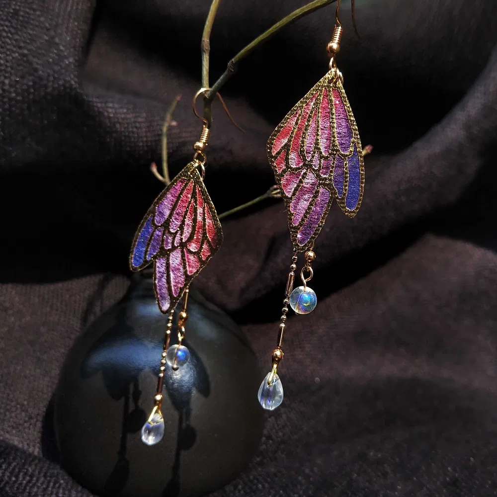 Butterfly Tassel Colored Glaze Water Drop Earrings - Grocery