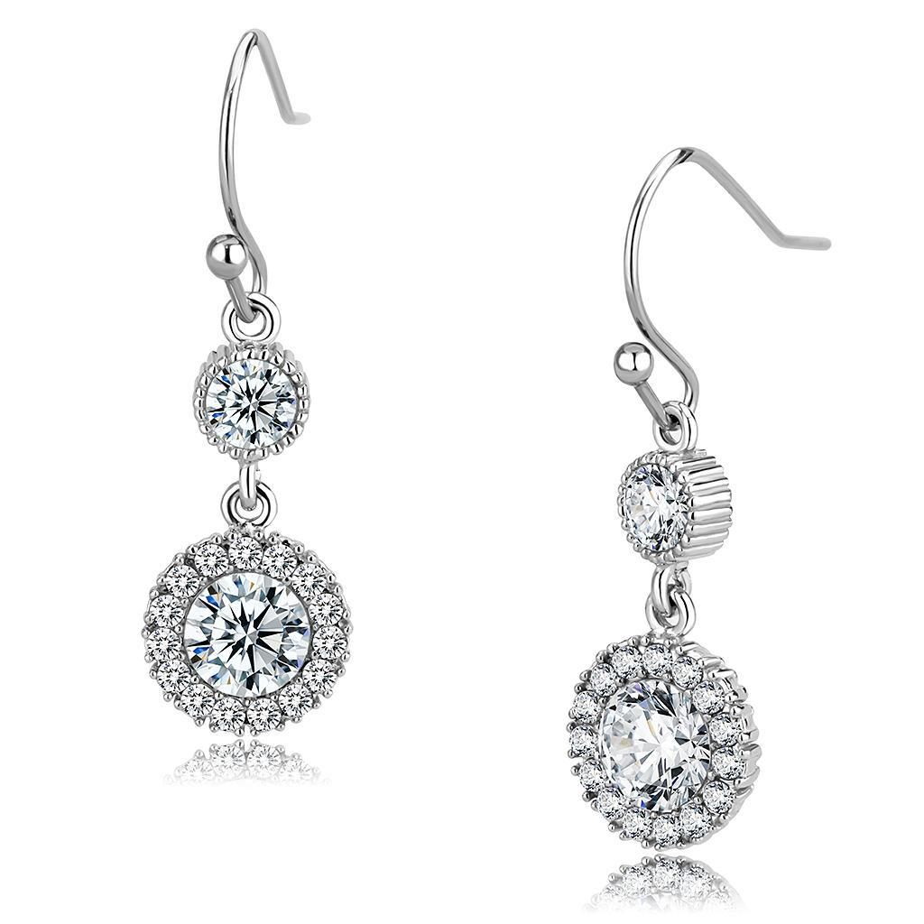 TK3602 - High polished (no plating) Stainless Steel Earrings with AAA Grade CZ in Clear - Grocery