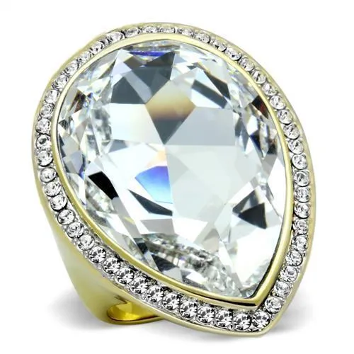 TK1905 - Two-Tone IP Gold (Ion Plating) Stainless Steel Ring with Top Grade Crystal in Clear - Grocery
