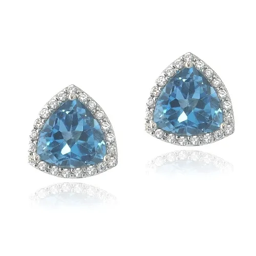 Sterling Silver 6.5ct London Blue Topaz & CZ Trillion Stud Earrings - Grocery