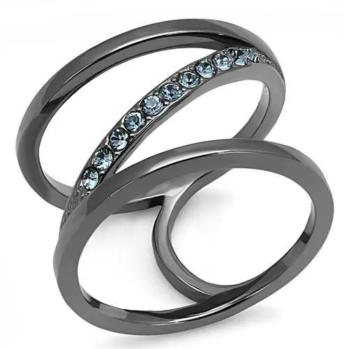 TK3038 - IP Light Black (IP Gun) Stainless Steel Ring with Top Grade Crystal in Capri Blue - Grocery