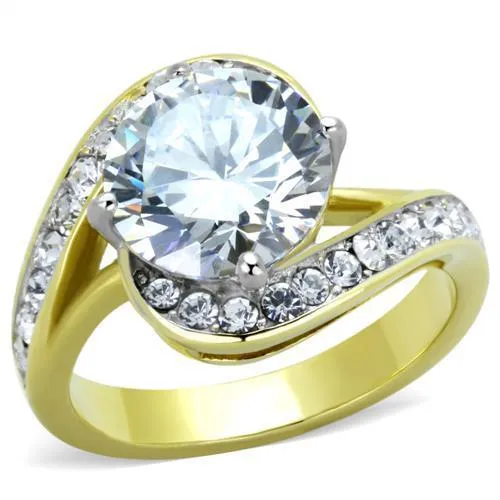 TK1911 - Two-Tone IP Gold (Ion Plating) Stainless Steel Ring with AAA Grade CZ in Clear - Grocery