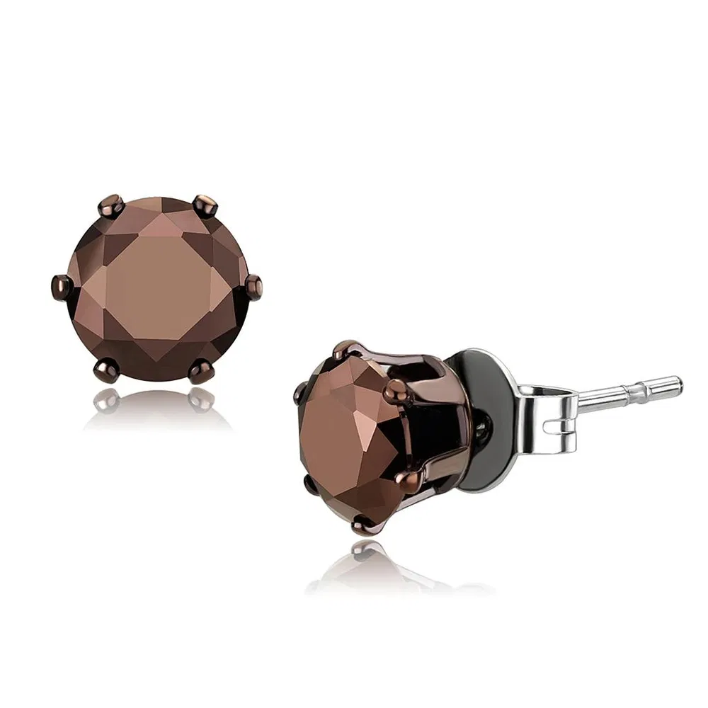 TK2587 - Two Tone IP Light Brown (IP Light coffee) Stainless Steel Earrings with AAA Grade CZ in Light Coffee - Grocery