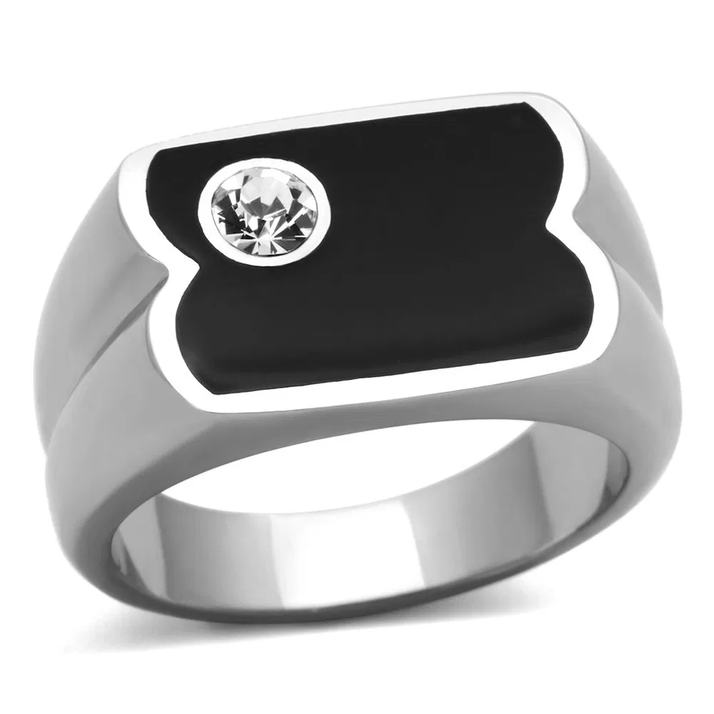 TK1073 - High polished (no plating) Stainless Steel Ring with Top Grade Crystal in Clear - Grocery