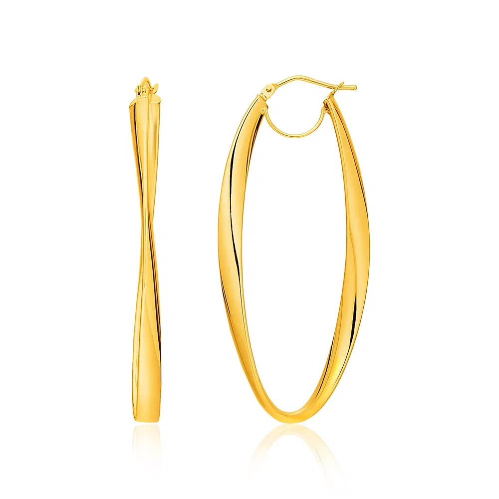 14k Yellow Gold Twist Motif Oval Shape Hoop Earrings - Grocery