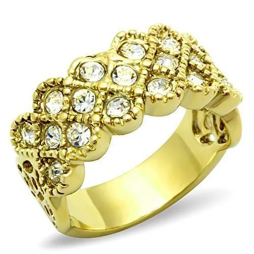 TK1394 - IP Gold(Ion Plating) Stainless Steel Ring with Top Grade Crystal in Clear - Grocery