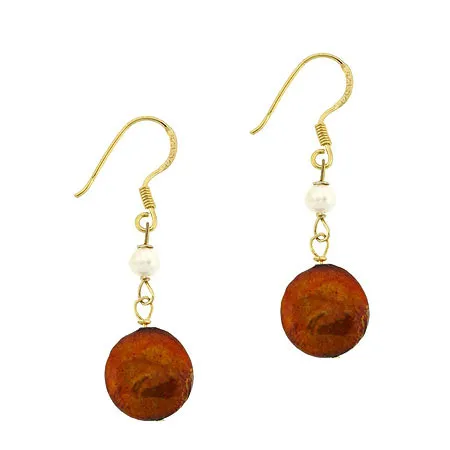 18K Gold over Sterling Silver Freshwater Cultured Amber Coin Pearl Earrings - Grocery