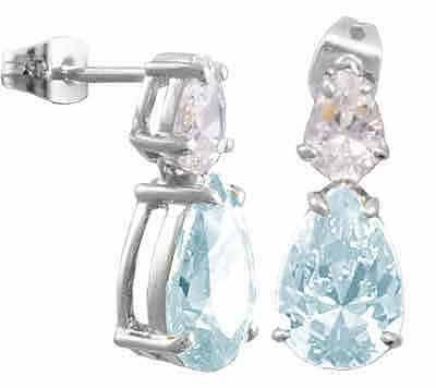 Simulated Aquamarine CZ and Simulated Diamond CZ Teardrop gem Post Earrings - Grocery