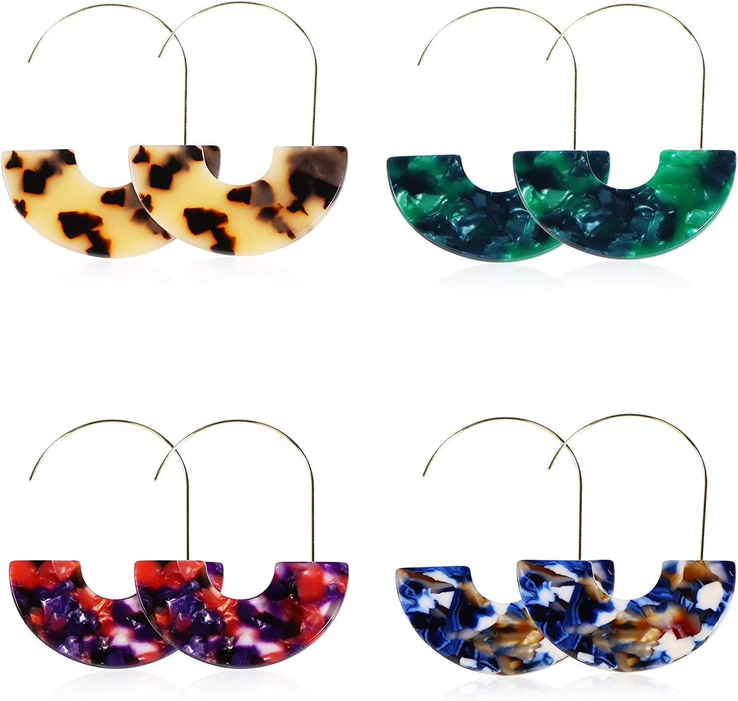 4 Pairs Statement Earrings for Women Bohemia Acrylic Resin Geometric Hoop Dangle Earrings - Grocery