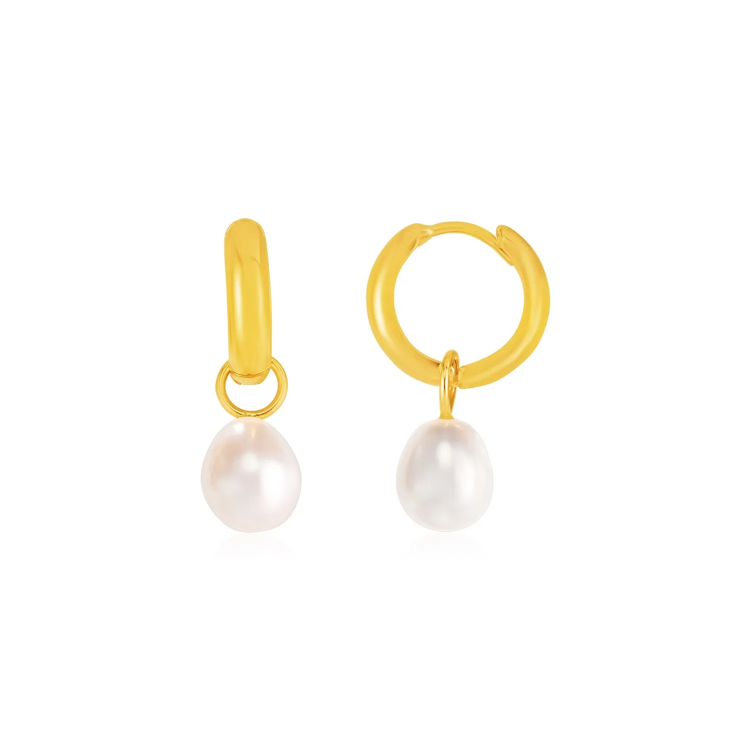 14k Yellow Gold Small Hoop Earrings with Pearls - Grocery