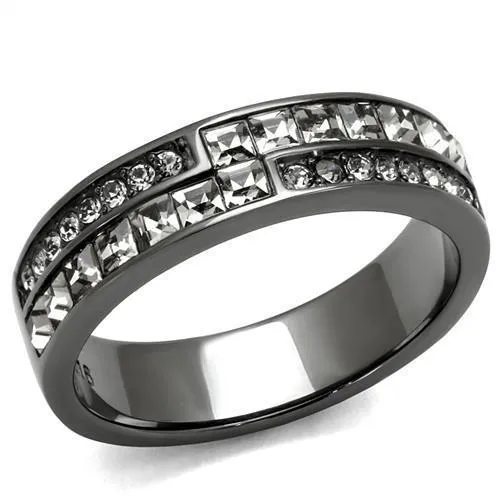 TK2799 - IP Light Black (IP Gun) Stainless Steel Ring with Top Grade Crystal in Black Diamond - Grocery