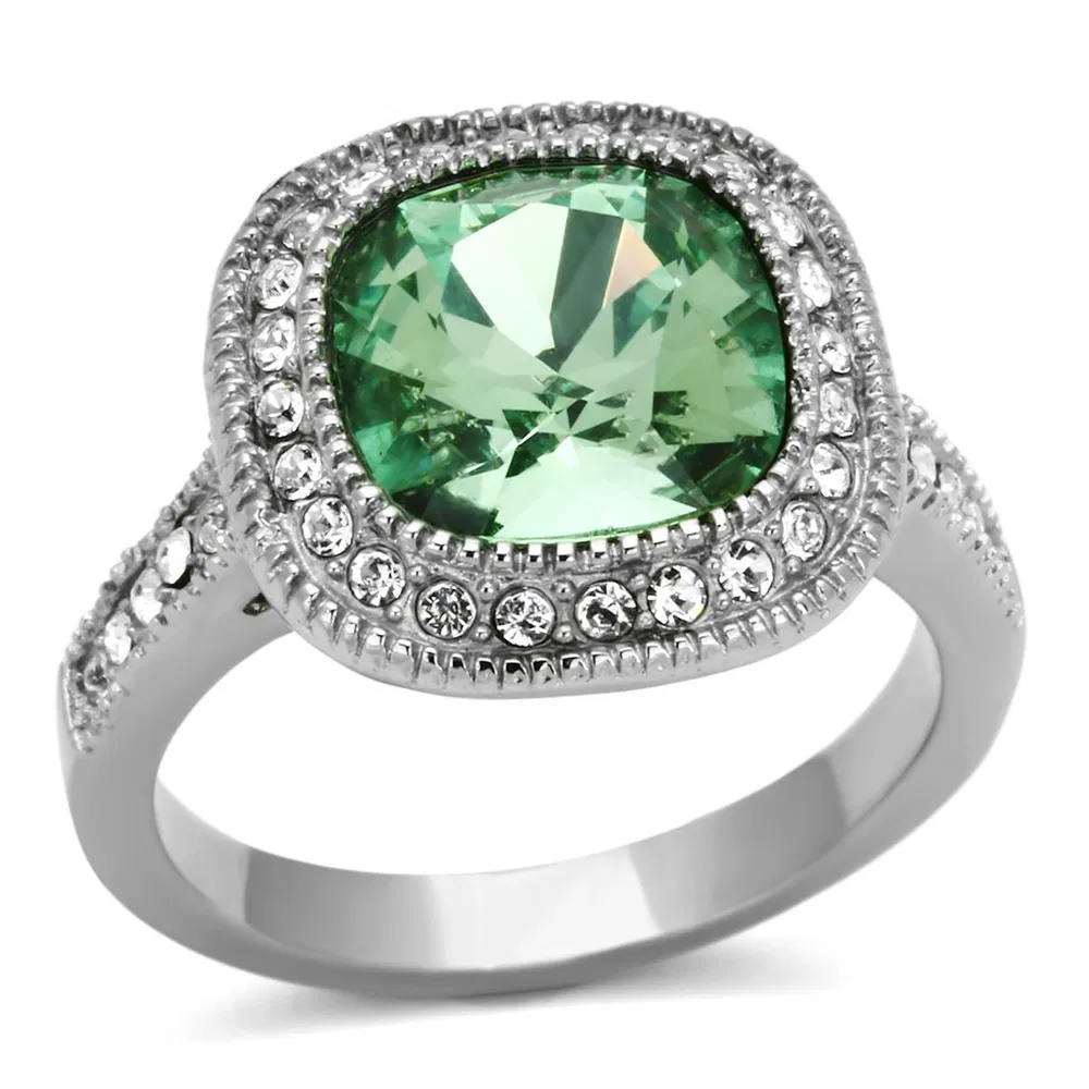 TK1317 - High polished (no plating) Stainless Steel Ring with Top Grade Crystal in Emerald - Grocery