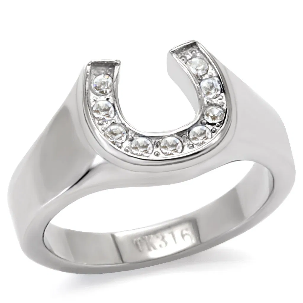 TK10616 - High polished (no plating) Stainless Steel Ring with Top Grade Crystal in Clear - Grocery