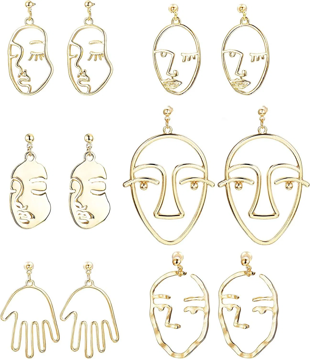6 Pairs Stainless Earrings for Women Face Earrings Dangle Drop Earrings Abstract Art Earrings Punk Style Gold-tone Silver-tone - Grocery