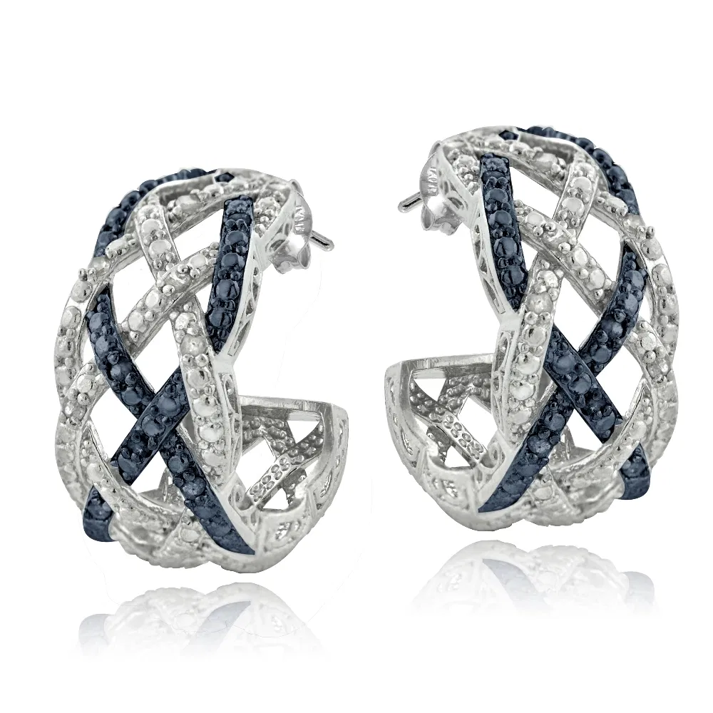 1/4 Ct Blue & White Diamond Weave Half Hoop Earrings - Grocery
