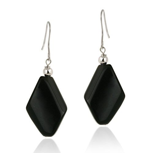 Sterling Silver Onyx Geometric Dangle Earrings - Grocery