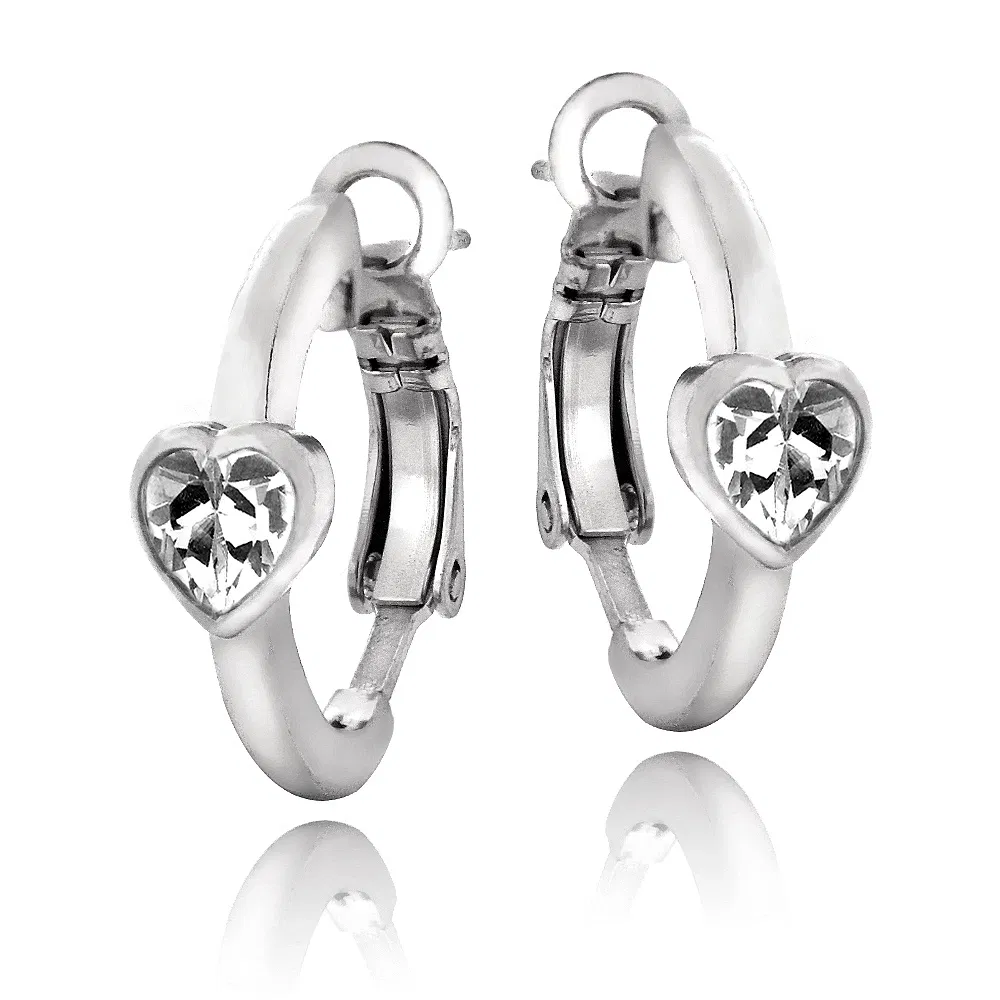 Silver Tone Created White Sapphire Heart Clutchless Earrings - Grocery