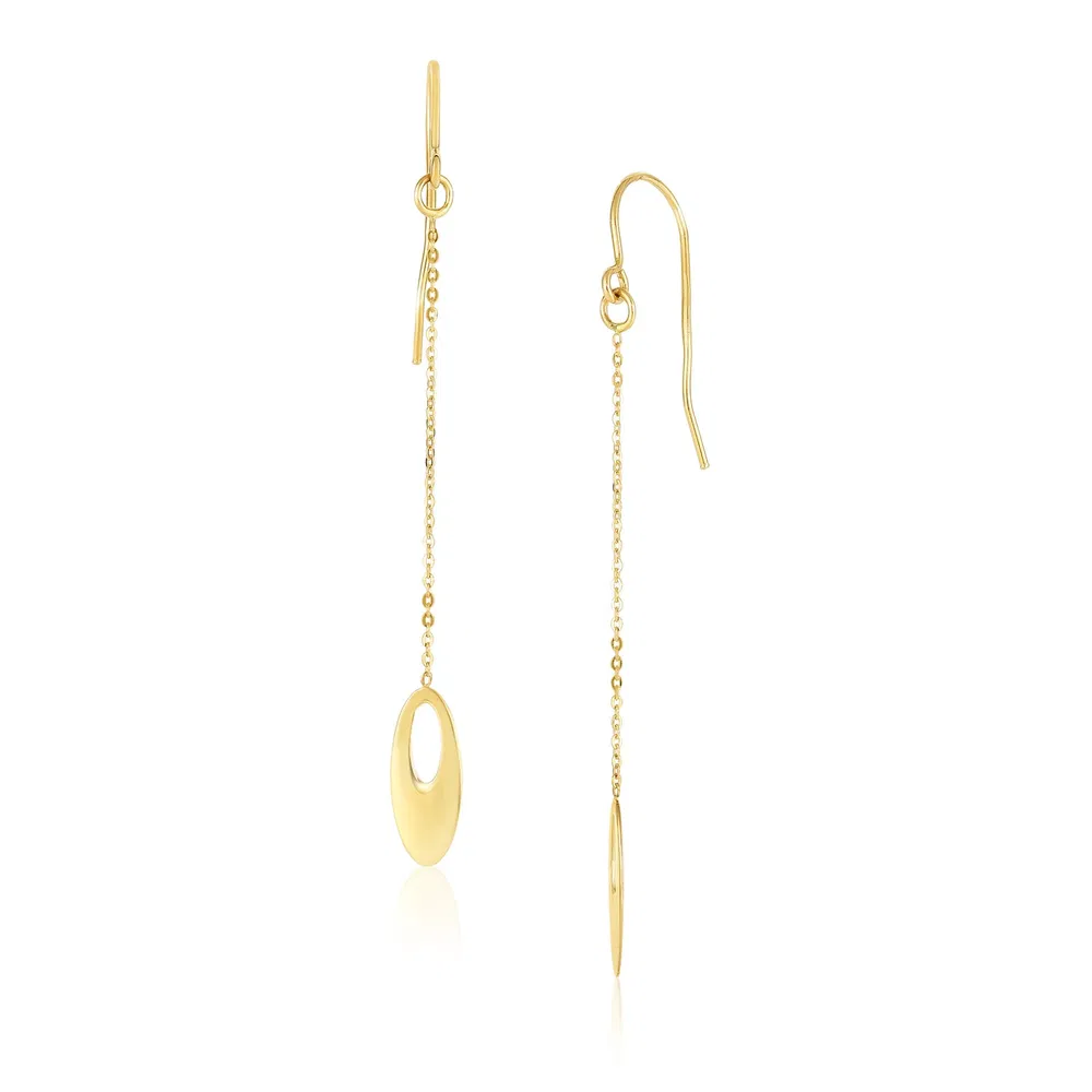 14k Yellow Gold Cutout Oval Chain Dangling Earrings - Grocery