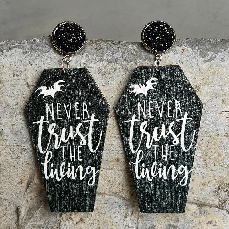 Halloween Horror Eardrop Grave Undead Bat Cross Coffin Earrings - Grocery