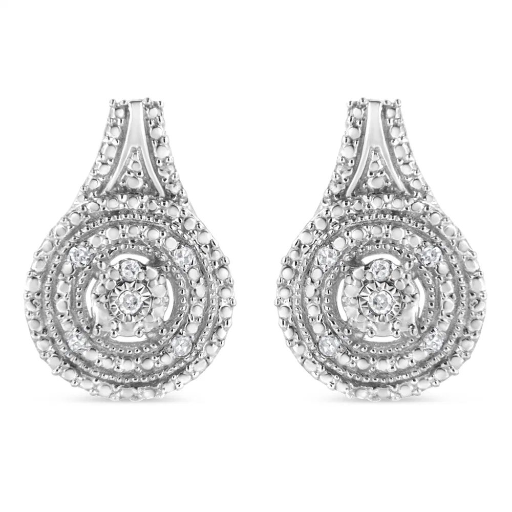 .925 Sterling Silver Miracle Set Diamond Accent and Beaded Halo Dangle Earrings (I-J Color, I2-I3 Clarity) - Grocery