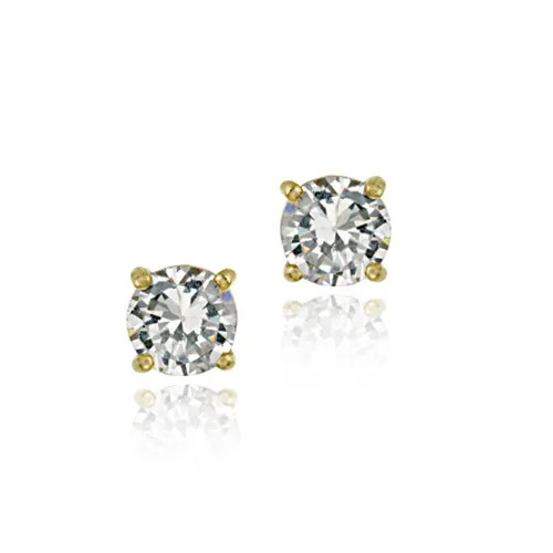 18K Gold Over Sterling Silver 7mm Round CZ Stud Earrings - Grocery