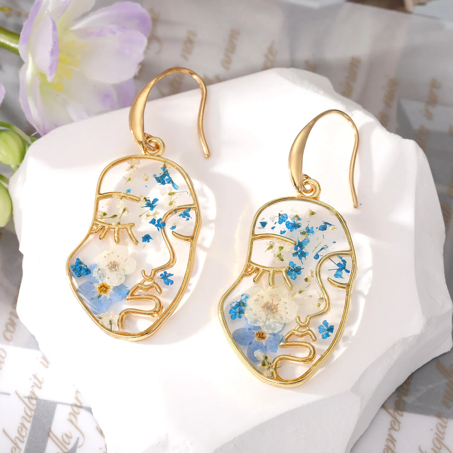 Fashionable Face Dry Flower Earrings Creative Facial Makeup - Grocery