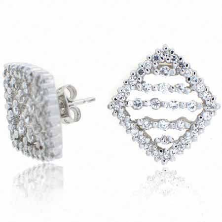 Sterling Silver Simulated Diamond CZ Diamond Earrings - Grocery