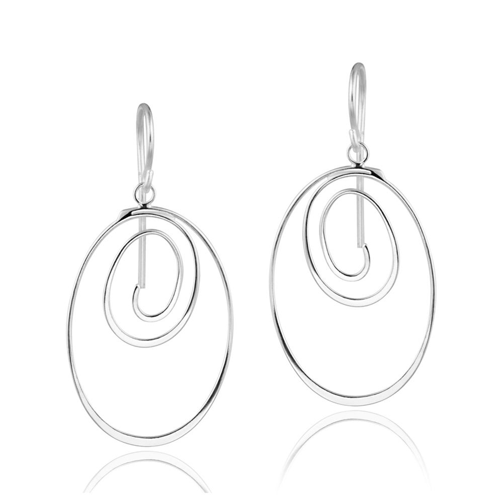 Sterling Silver Swirl Oval Dangle Earrings - Grocery