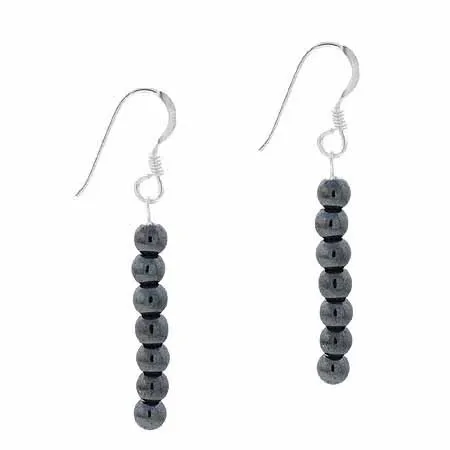 Sterling Silver 4mm Hematite Bead Dangle Earrings - Grocery