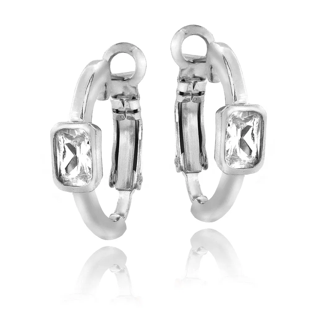 Silver Tone Created White Sapphire Rectangle Clutchless Earrings - Grocery