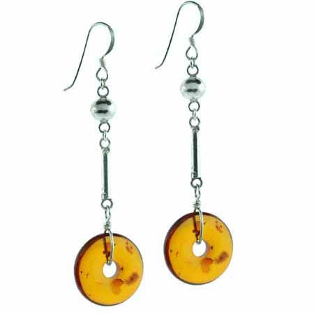 Sterling Silver Amber Stone Bar & Bead Dangle Earrings - Grocery