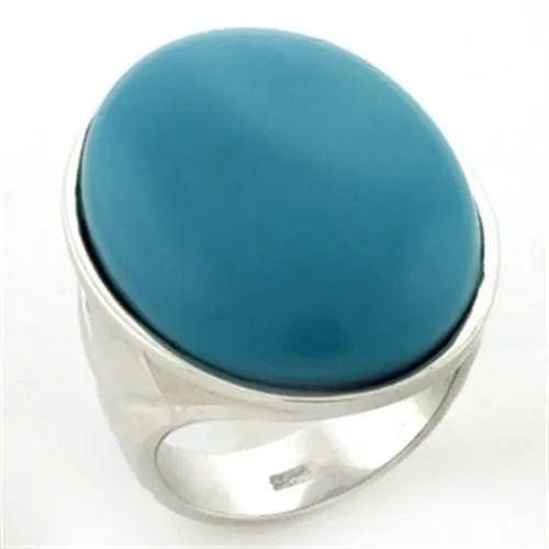 LOAS760 - Rhodium 925 Sterling Silver Ring with Synthetic Synthetic Stone in Turquoise - Grocery
