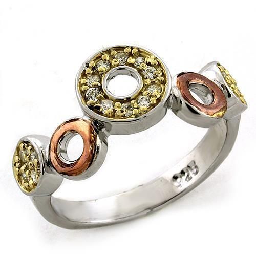 LOAS1204 - Gold+Rhodium 925 Sterling Silver Ring with AAA Grade CZ in Clear - Grocery