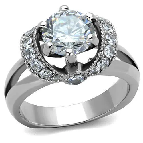 TK1757 - High polished (no plating) Stainless Steel Ring with AAA Grade CZ in Clear - Grocery