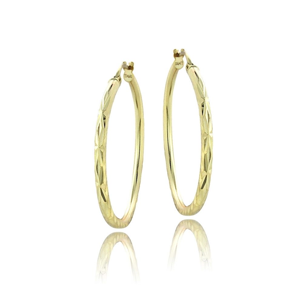 Gold Tone over Sterling Silver Diamond Cut Polished 30mm Hoop Earrings - Grocery