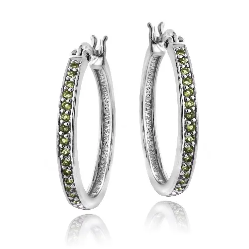 Sterling Silver 5/8ct Peridot 25mm Round Hoop Earrings, - Grocery