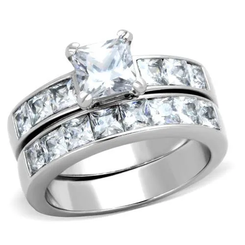 TK61206 - High polished (no plating) Stainless Steel Ring with AAA Grade CZ in Clear - Grocery