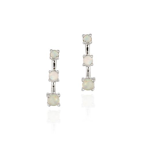 Sterling Silver Created Opal Past Present Future Earrings - Grocery