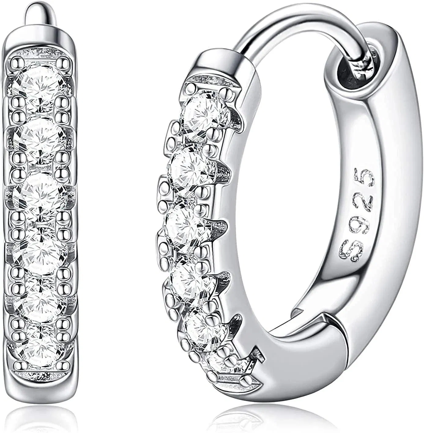 Sterling Hoop Earrings Blue CZ Small Hoop Earrings for Women Hypoallergenic for Sensitive Ears Round Hoops - Grocery