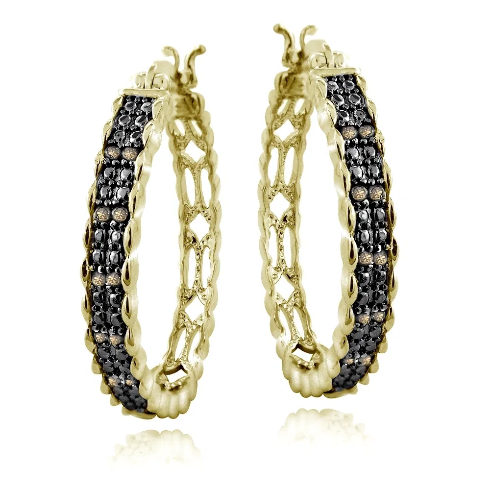 Gold Tone 1/4ct Champagne Diamond 28mm Round Hoop Earrings - Grocery