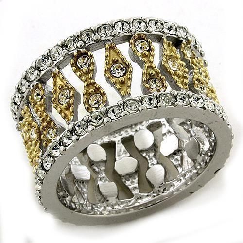 LOAS1194 - Gold+Rhodium 925 Sterling Silver Ring with Top Grade Crystal in Clear - Grocery