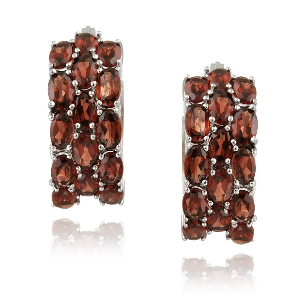 Sterling Silver 4.5 CT. Garnet Three Row Hoop Earrings - Grocery