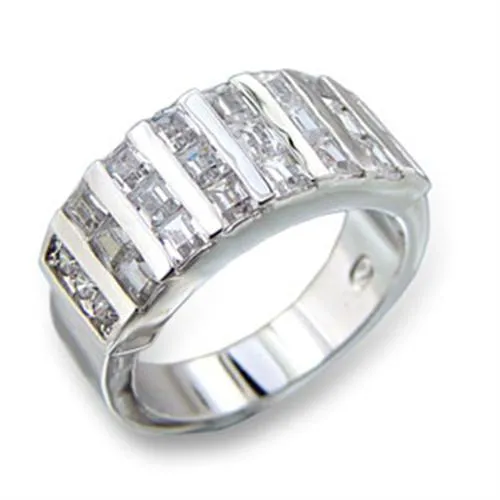 413602 - Rhodium Brass Ring with AAA Grade CZ in Clear - Grocery