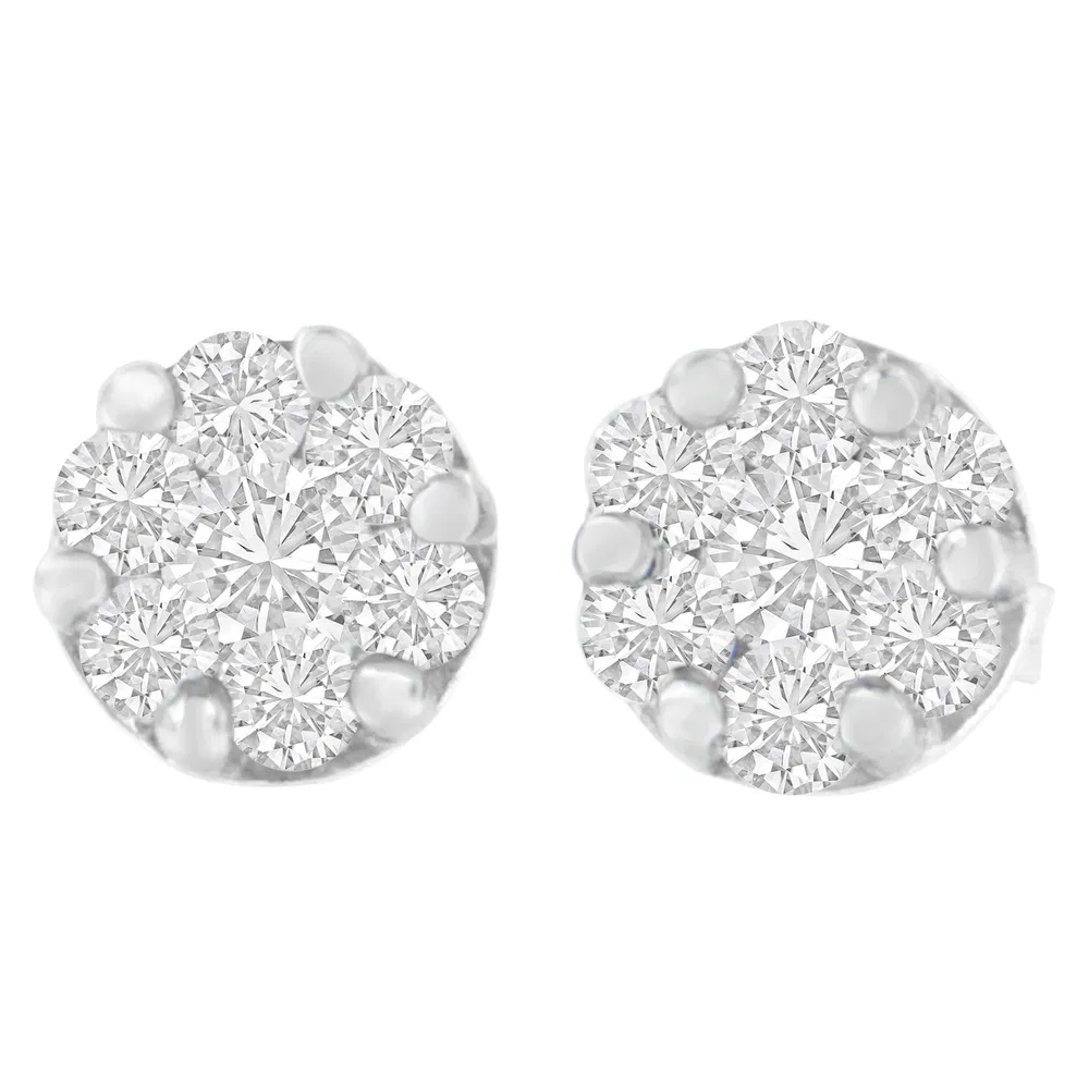 14K White Gold 1 cttw Round Cut Diamond Earrings (H-I, SI2-I1) - Grocery